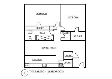 Floor plan for 2 beds, 1 bath, 750 sqft